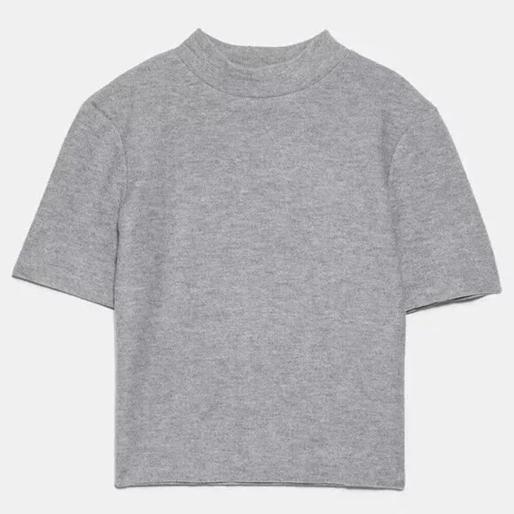 Zara | EUC Trafaluc Gray Mock Neck Short Sleeve Knit Sweater Top Size Large - Picture 3 of 8